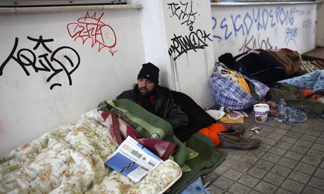 Greece homeless men in Athens