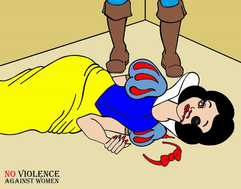 Snow White and Prince Charming Art Portrait Social Campaign Domestic Woman Women's Violence Abuse Satire Cartoon Illustration Critic Humor Chic by aleXsandro Palombo