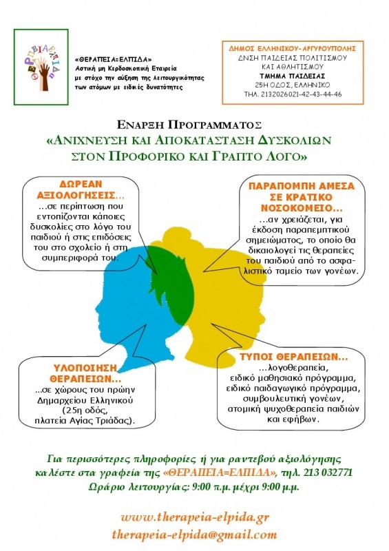 Ανίχνευση και αποκατάσταση δυσκολιών στον προφορικό, γραπτό λόγο και στην συμπεριφορά